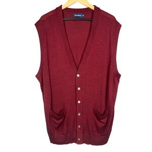Paul Frederick Mens 3XL Burgundy V Neck Sleeveless Button Front Vest Sweater